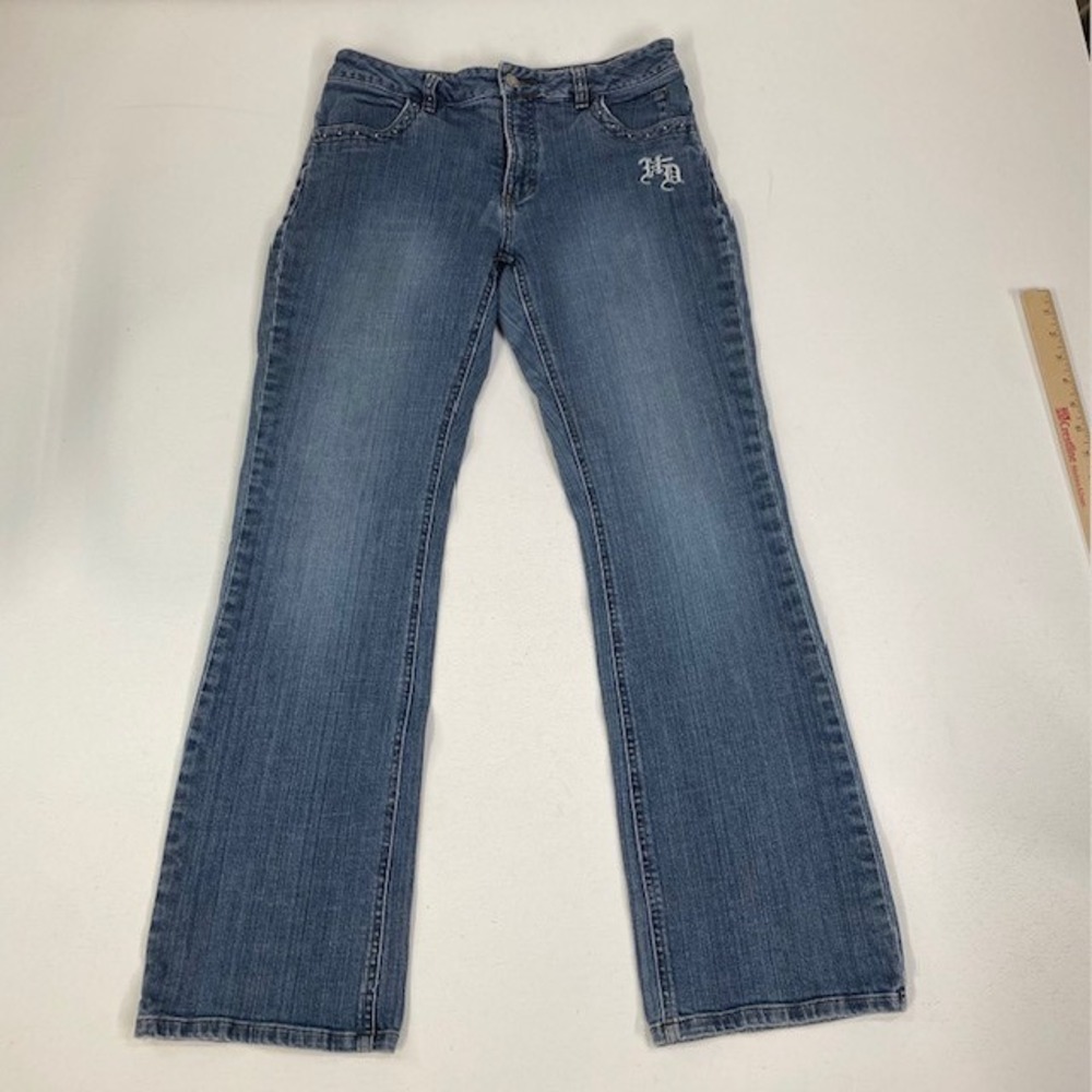 Harley‎ Davidson Women's Flare Jeans Embellished Pockets Denim Blue Size 8